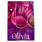Whimsical Abstracte roze flamingo gepersonaliseerd Medium Cadeauzakje (Achterkant)