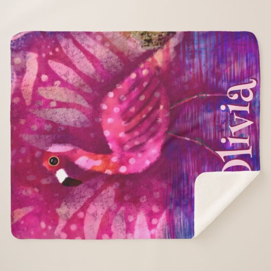 Whimsical Abstracte roze flamingo gepersonaliseerd Sherpa Deken (Voorkant (horizontaal))