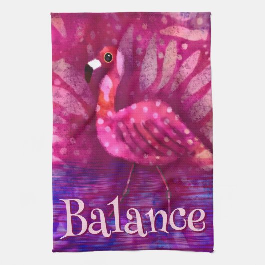 Whimsical Abstracte roze flamingo gepersonaliseerd Theedoek (Verticaal)