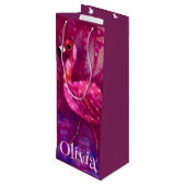 Whimsical Abstracte roze flamingo gepersonaliseerd Wijn Cadeautas (Achterkant Gekanteld)