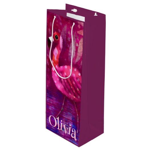 Whimsical Abstracte roze flamingo gepersonaliseerd Wijn Cadeautas (Voorkant Gekanteld)
