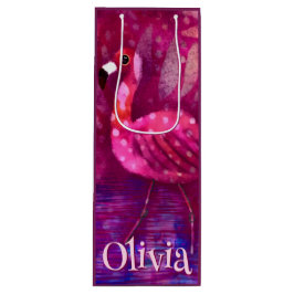 Whimsical Abstracte roze flamingo gepersonaliseerd Wijn Cadeautas