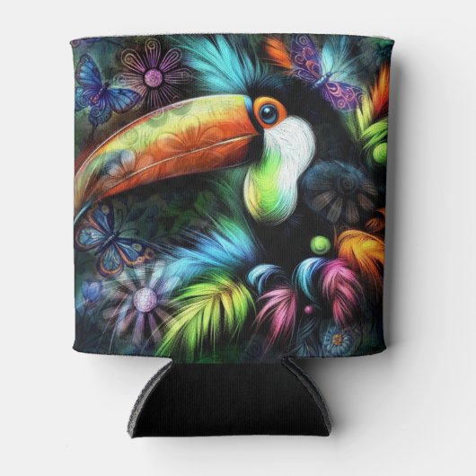 Whimsical Abstracte Toucan Bird Toucans Blauwgroen Blikjeskoeler (Voorkant)