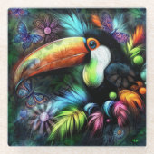 Whimsical Abstracte Toucan Bird Toucans Blauwgroen Glazen Onderzetter (Voorkant)