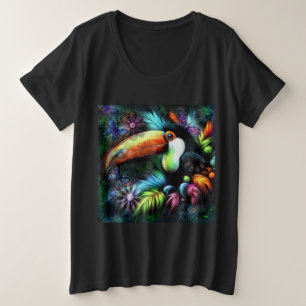 Whimsical Abstracte Toucan Bird Toucans Blauwgroen Grote Maat T-shirt