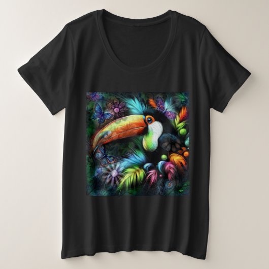Whimsical Abstracte Toucan Bird Toucans Blauwgroen Grote Maat T-shirt (Design voorkant)