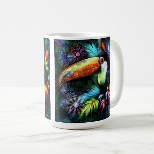 Whimsical Abstracte Toucan Bird Toucans Blauwgroen Koffiemok (Voorkant rechts)