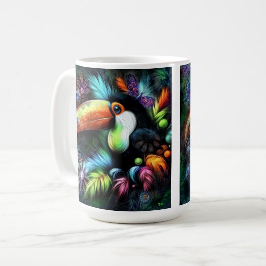 Whimsical Abstracte Toucan Bird Toucans Blauwgroen Koffiemok (Voorkant links)
