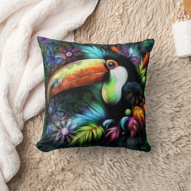Whimsical Abstracte Toucan Bird Toucans Blauwgroen Kussen (Deken)