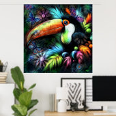 Whimsical Abstracte Toucan Bird Toucans Blauwgroen Poster (Thuiskantoor)