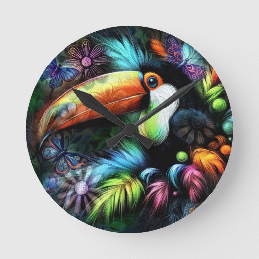 Whimsical Abstracte Toucan Bird Toucans Blauwgroen Ronde Klok (Voorkant)