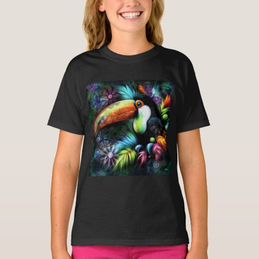Whimsical Abstracte Toucan Bird Toucans Blauwgroen T-shirt (Voorkant)