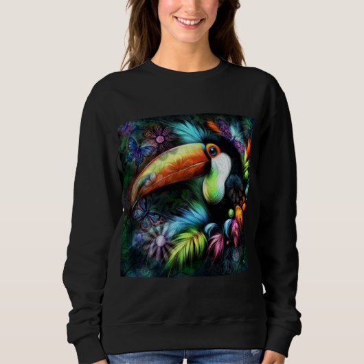 Whimsical Abstracte Toucan Bird Toucans Blauwgroen Trui (Voorkant)