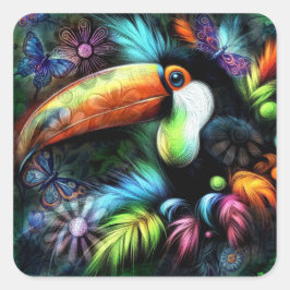 Whimsical Abstracte Toucan Bird Toucans Blauwgroen Vierkante Sticker
