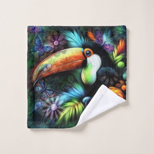 Whimsical Abstracte Toucan Bird Toucans Blauwgroen Washandje (Wasdoekje)