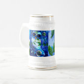 Whimsical Abstracte Uil Bloemen Blauw Groen Bierpul (Voorkant links)