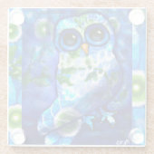 Whimsical Abstracte Uil Bloemen Blauw Groen Glazen Onderzetter (Achterkant)