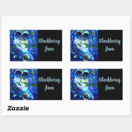 Whimsical Abstracte Uil Bloemen Blauw Groen Rechthoekige Sticker