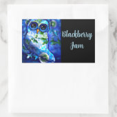 Whimsical Abstracte Uil Bloemen Blauw Groen Rechthoekige Sticker (Tas)