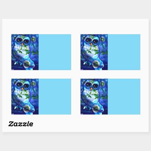 Whimsical Abstracte Uil Vogel Bloemen Blauw Groen Rechthoekige Sticker (Vel)
