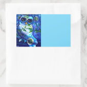 Whimsical Abstracte Uil Vogel Bloemen Blauw Groen Rechthoekige Sticker (Tas)
