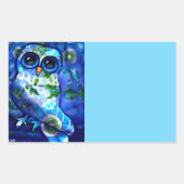 Whimsical Abstracte Uil Vogel Bloemen Blauw Groen Rechthoekige Sticker (Voorkant)