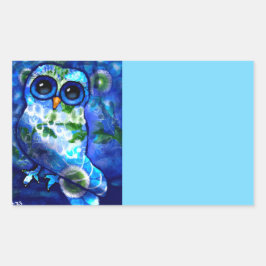 Whimsical Abstracte Uil Vogel Bloemen Blauw Groen Rechthoekige Sticker