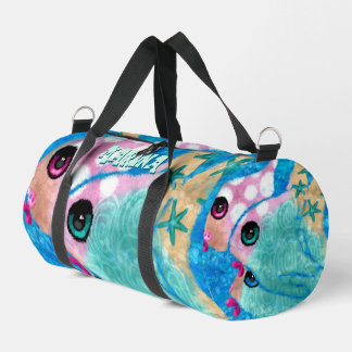 Whimsical Abstracte vis trio blauw gepersonaliseer Plunjezak