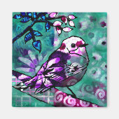 Whimsical Abstracte Vogel Blauwgroen Paarse Bloeme Magneet (Voorkant)