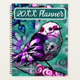 Whimsical Abstracte Vogel Blauwgroen Paarse Bloeme Planner