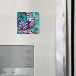 Whimsical Abstracte Vogel Blauwgroen Paarse Floral Magneet