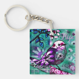 Whimsical Abstracte Vogel Blauwgroen Paarse Floral Sleutelhanger