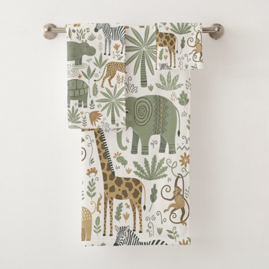 Whimsical African Animals Pattern ID1263 Bad Handdoek (Insitu)