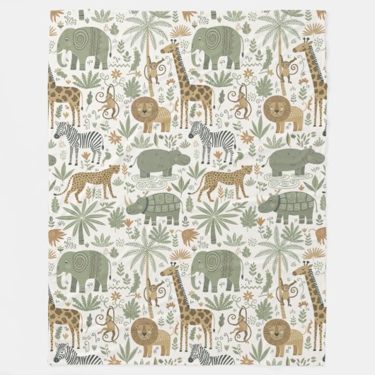 Whimsical African Animals Pattern ID1263 Fleece Deken (Voorkant)