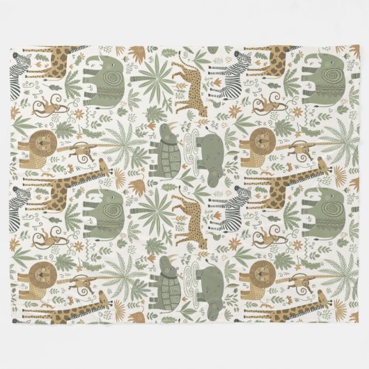 Whimsical African Animals Pattern ID1263 Fleece Deken (Voorkant (Horizontaal))