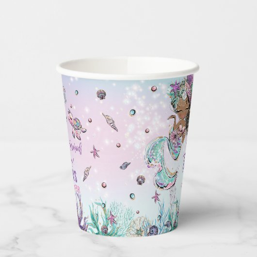 Whimsical African Brown Skin Mermaid Baby shower Papieren Bekers (Links)