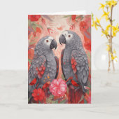 Whimsical African Grey Kerst Kaarten (Gele Bloem)
