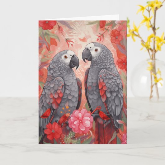 Whimsical African Grey Kerst Kaarten (Gele Bloem)