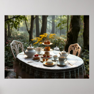 Whimsical Afternoon Tea Setup in het Mystieke Bos Poster