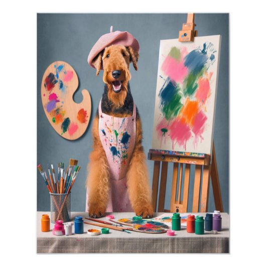 Whimsical Airedale Terrier Werken als een kunstena Foto Afdruk (Voorkant)