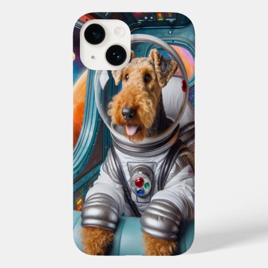 Whimsical Airedale Terrier Werkt Als Astronaut Case-Mate iPhone Case (Achterkant)