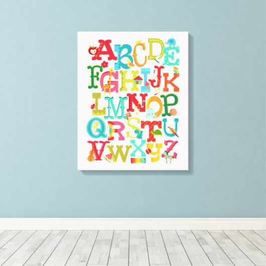 Whimsical alfabet voor kinderen stretched canvas k afdruk (Insitu (Houten vloer))