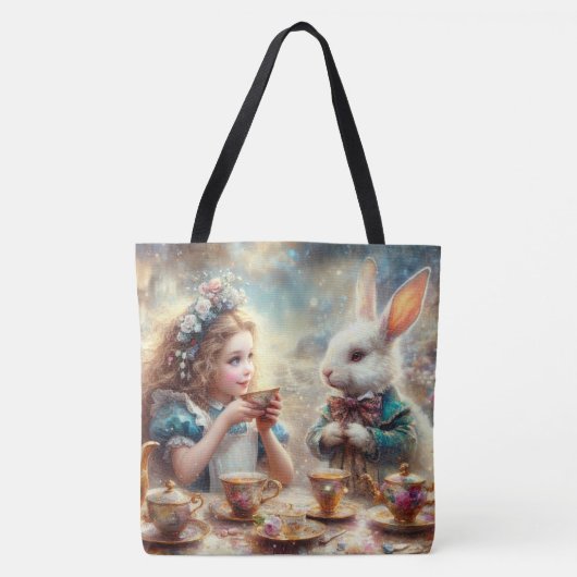 Whimsical Alice and Rabbit Tea Time Tote Bag (Voorkant)