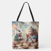Whimsical Alice and Rabbit Tea Time Tote Bag (Achterkant)