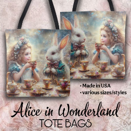 Whimsical Alice and Rabbit Tea Time Tote Bag