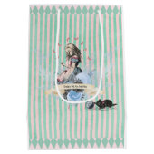 Whimsical Alice blue gestreept bloemenverjaardag Medium Cadeauzakje (Achterkant)