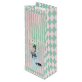 Whimsical Alice blue striped floral Wijn Cadeautas (Achterkant Gekanteld)