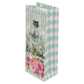 Whimsical Alice blue striped floral Wijn Cadeautas (Voorkant Gekanteld)