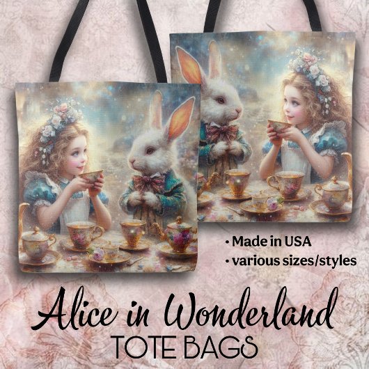 Whimsical Alice en Konijn Theetijd Tote Bag