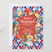 Whimsical Alice in ONEDERLAND 1st Birthday Party Kaart (Voorkant)